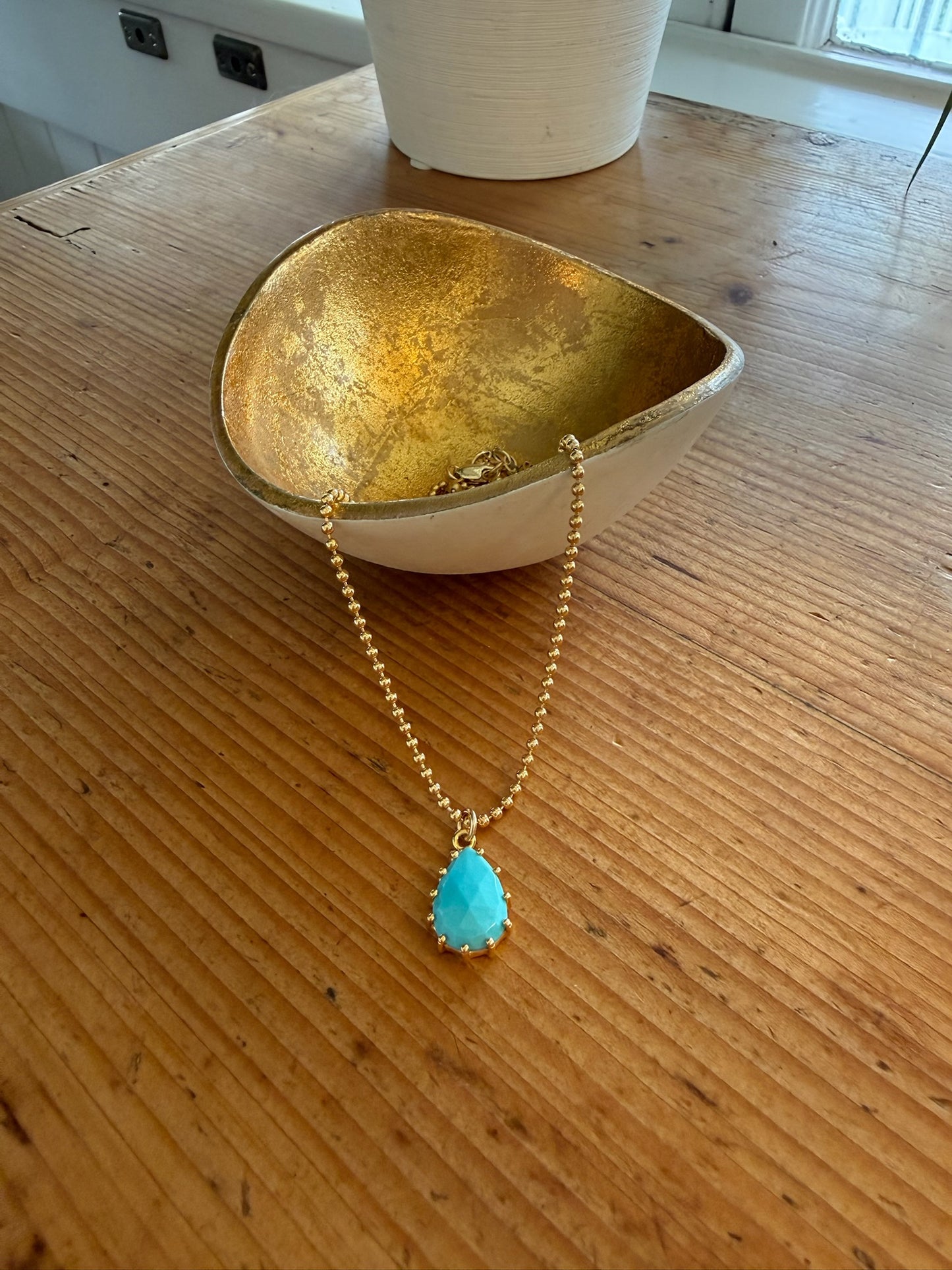 Sleeping Beauty Turquoise Teardrop Necklace - Gold Ball Chain