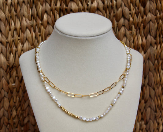 Pearl Necklace With Vermeil Nuggets