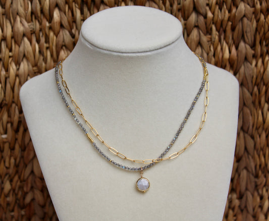 Labradorite Necklace With Moonstone Drop