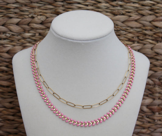 Pink Enamel Necklace