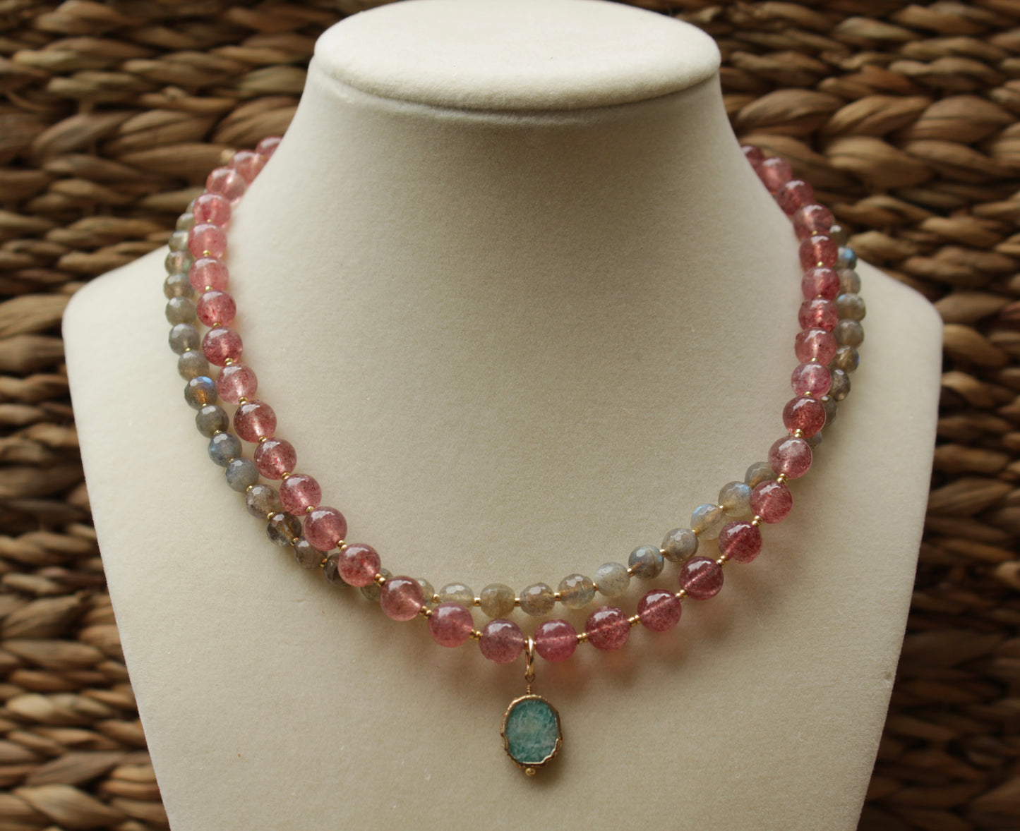 Strawberry Quartz Beaded Necklace