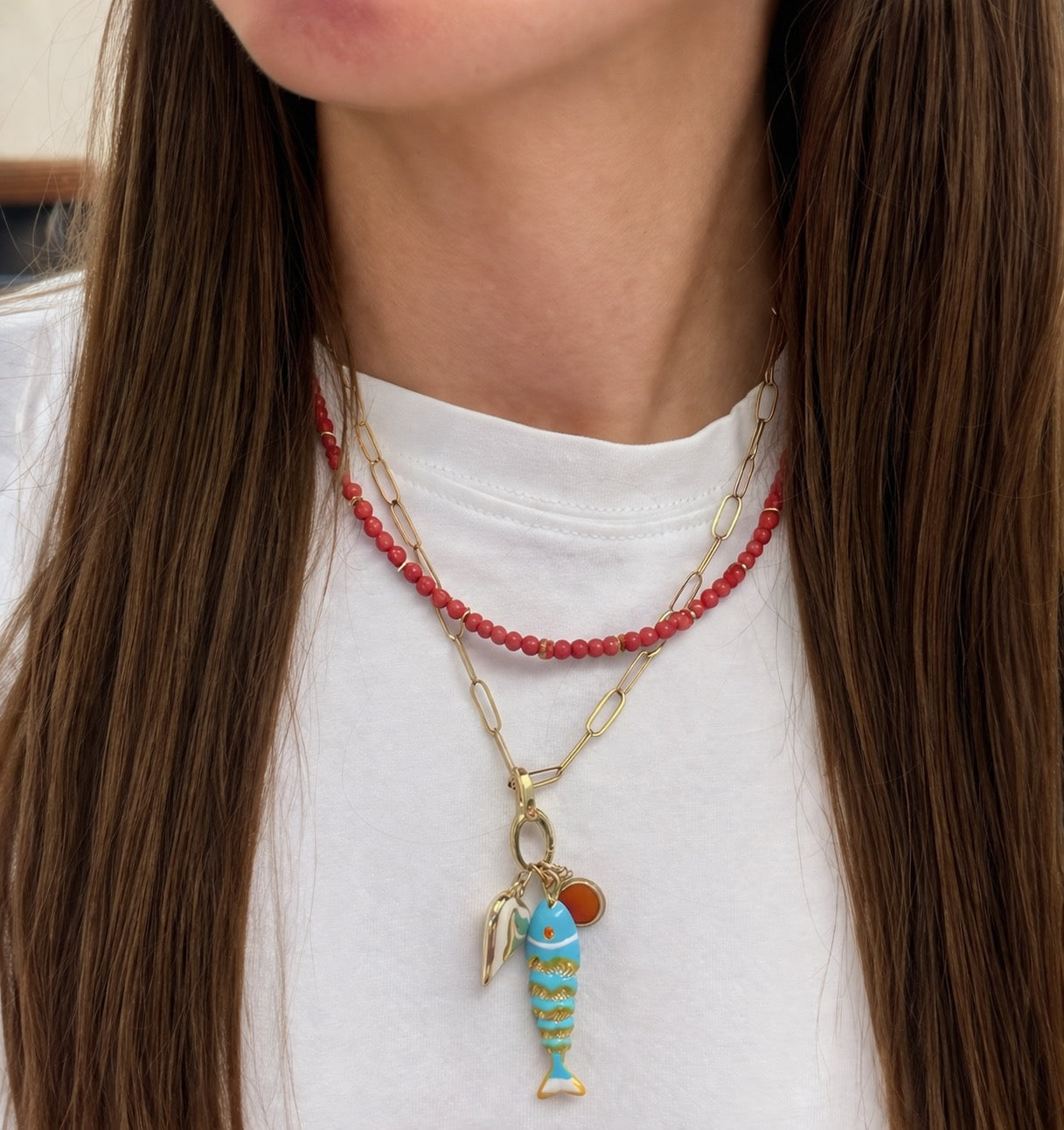 Dyed Coral Beaded Necklace