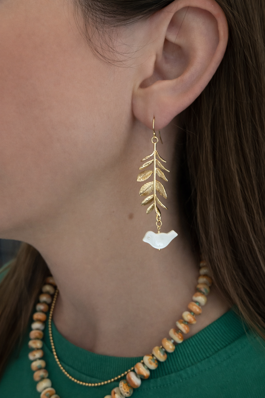 Mother of Pearl Bird Leaf Earrings