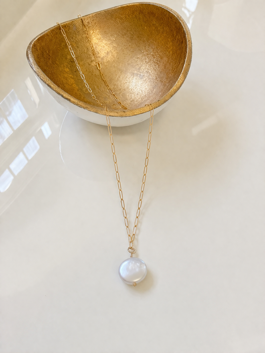 Paperclip Necklace With Pearl Drop