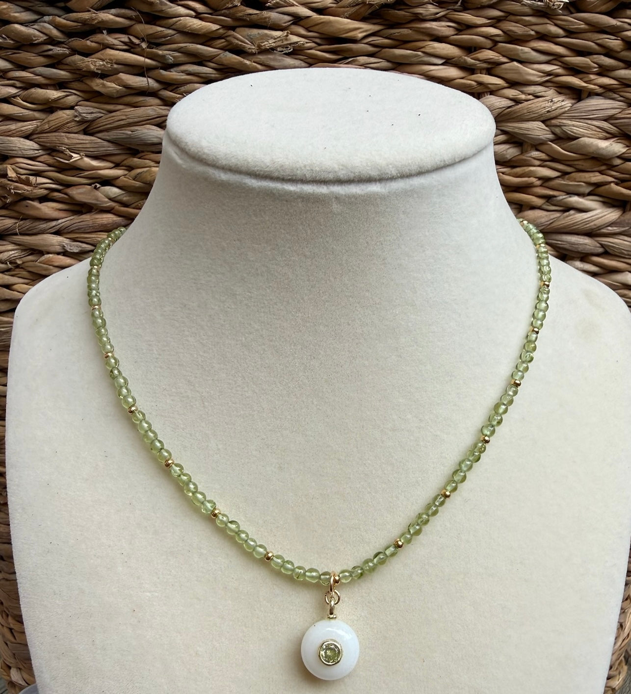 Peridot Necklace With White Agate Drop
