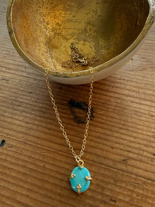 Sleeping Beauty Turquoise Oval Necklace - Fine Chain