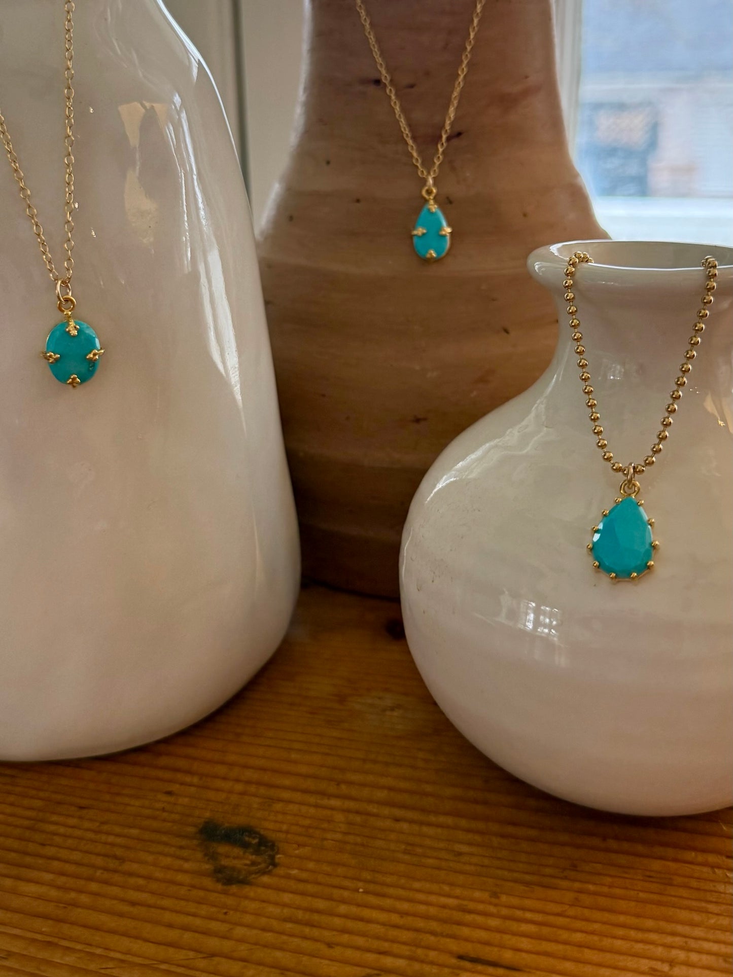 Sleeping Beauty Turquoise Oval Necklace - Gold Ball Chain