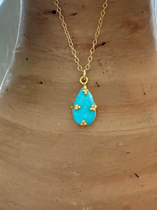 Sleeping Beauty Turquoise Teardrop Necklace - Fine Chain