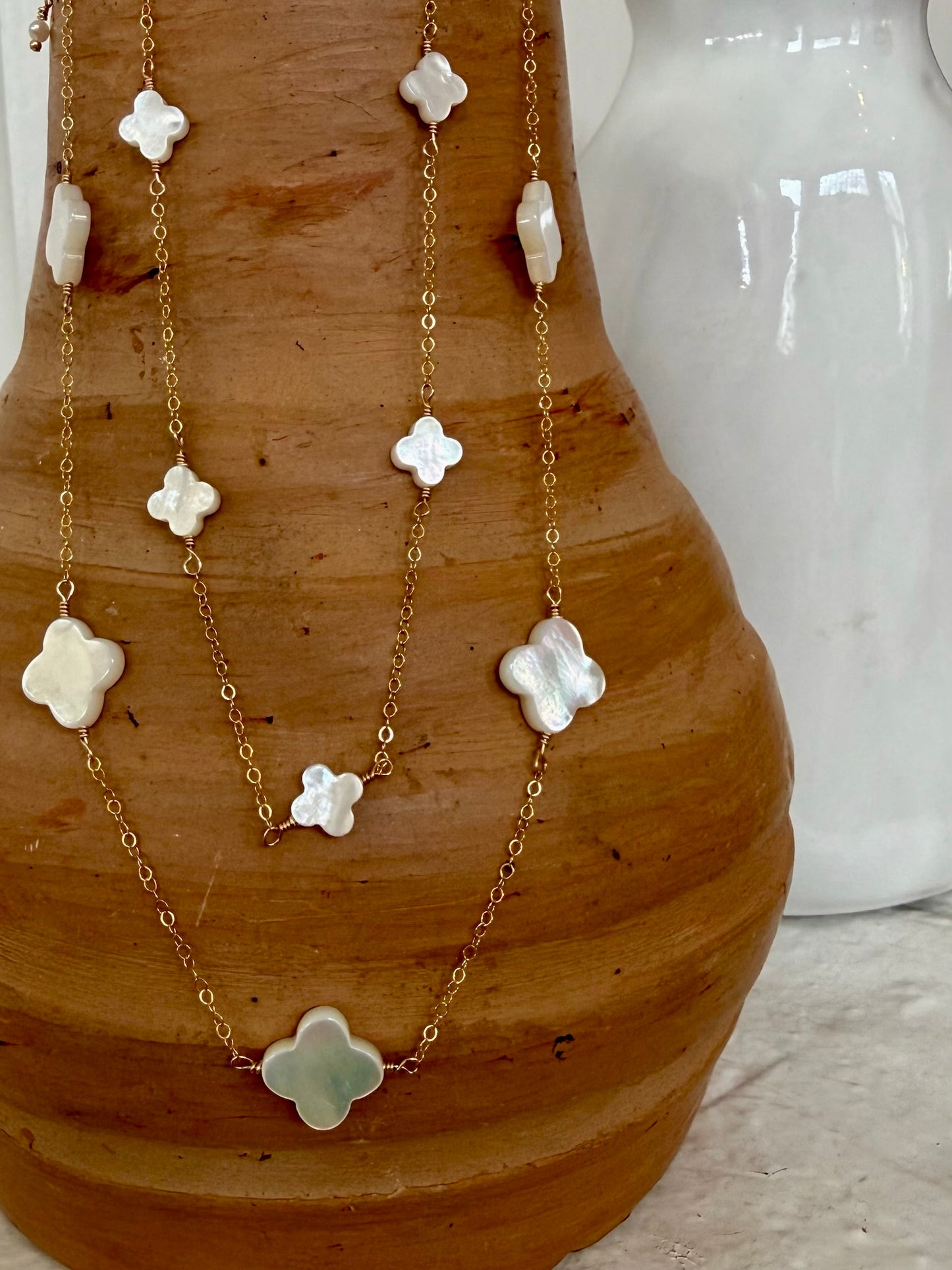 Mother of Pearl Clover Station Necklace
