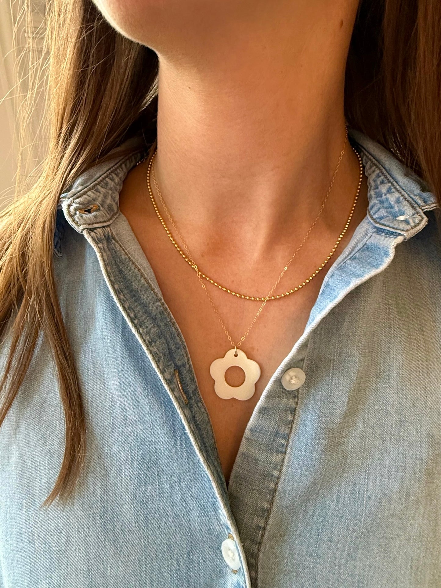 Mother of Pearl Flower Charm Necklace