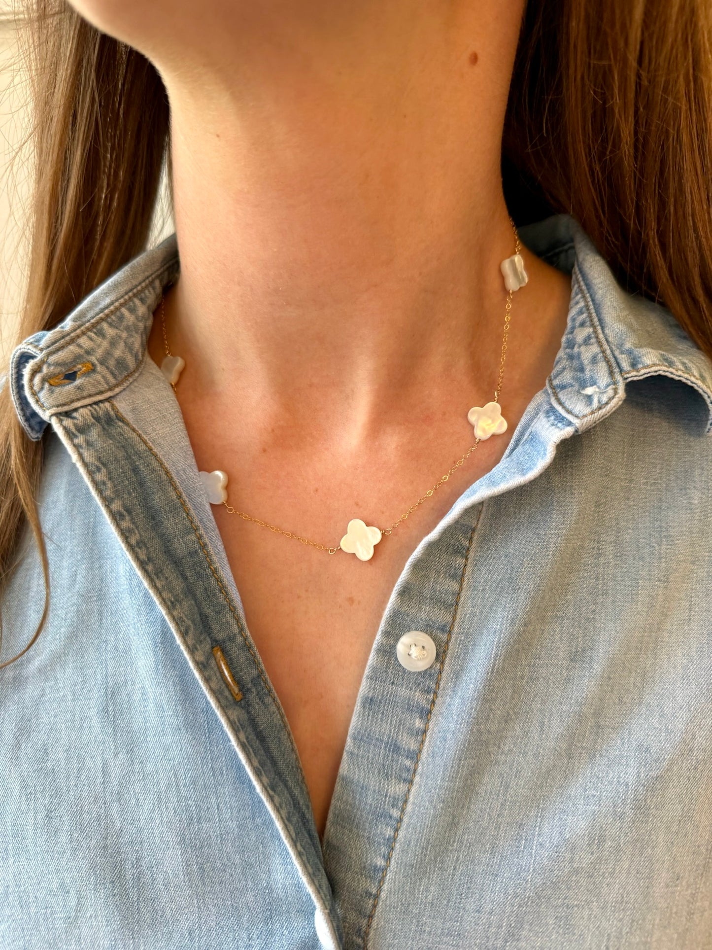 Mother of Pearl Clover Station Necklace