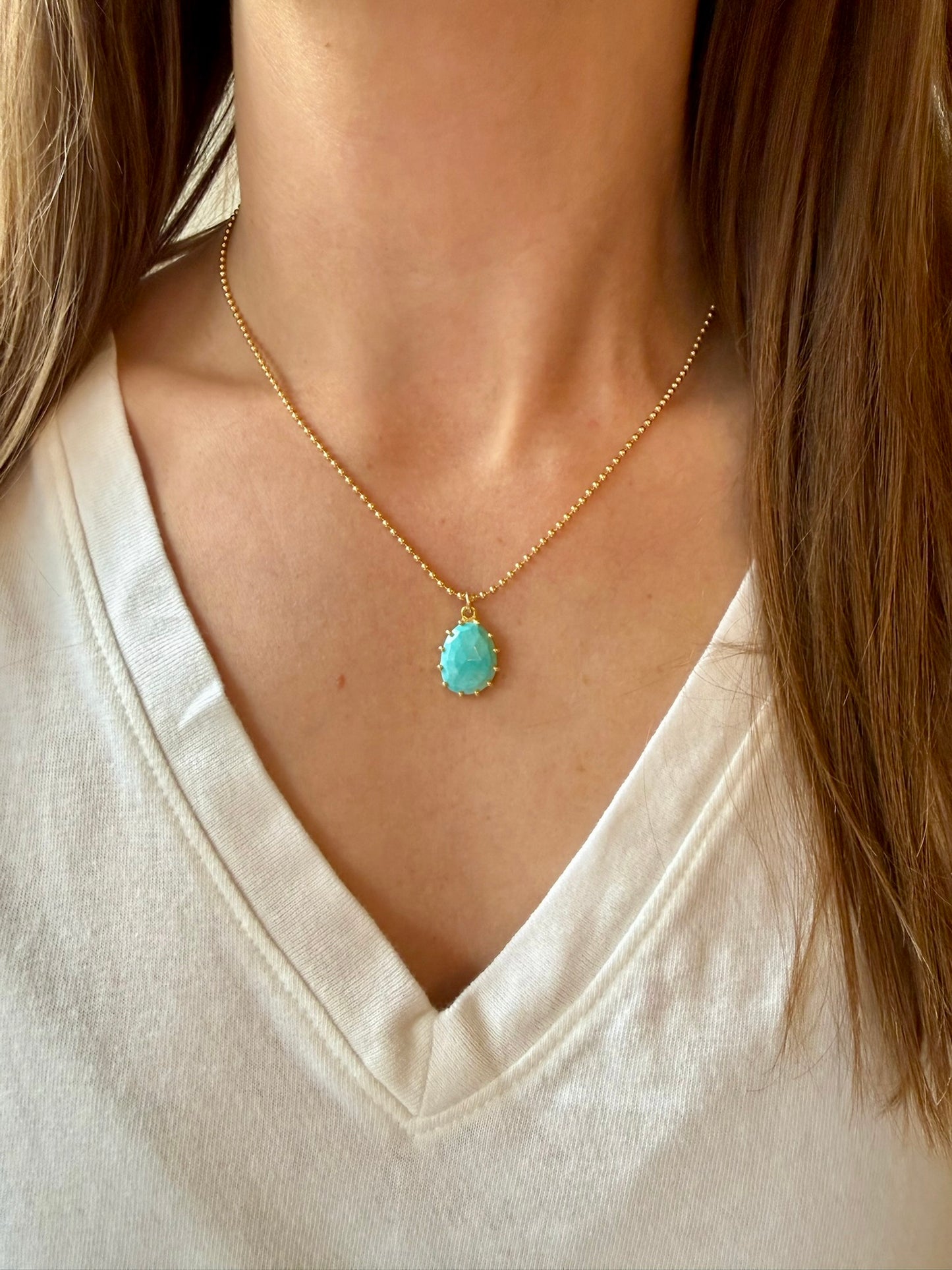 Sleeping Beauty Turquoise Oval Necklace - Gold Ball Chain