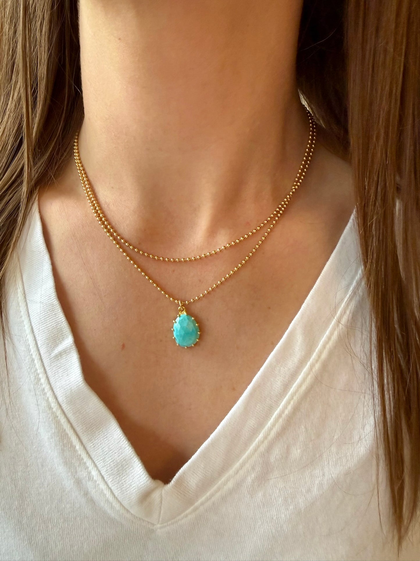 Sleeping Beauty Turquoise Oval Necklace - Gold Ball Chain