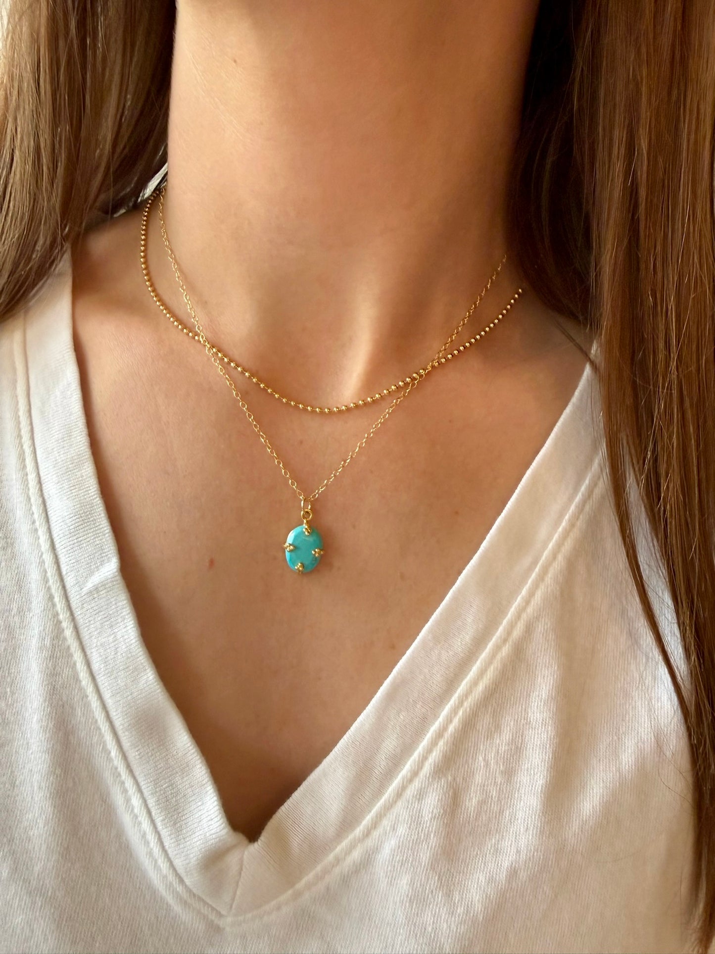 Sleeping Beauty Turquoise Oval Necklace - Fine Chain