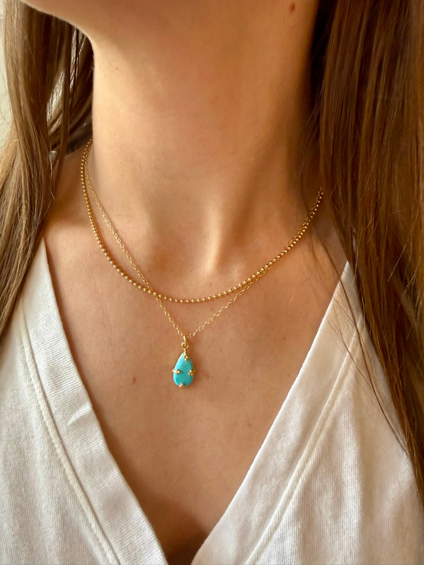 Sleeping Beauty Turquoise Teardrop Necklace - Fine Chain