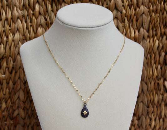 Gold Chain Necklace With Oxidized Sterling Drop