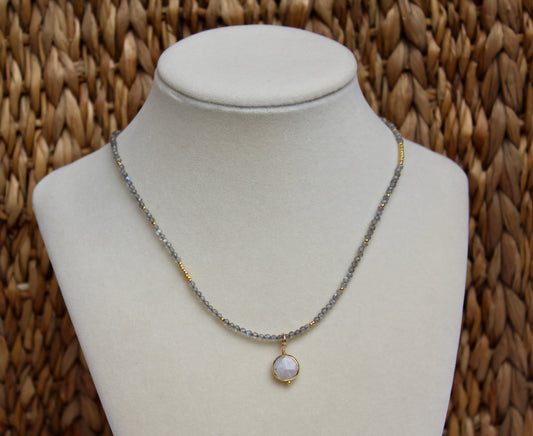 Labradorite Necklace With Moonstone Drop