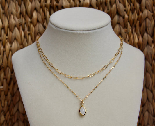 Gold Chain Necklace With Moonstone Drop