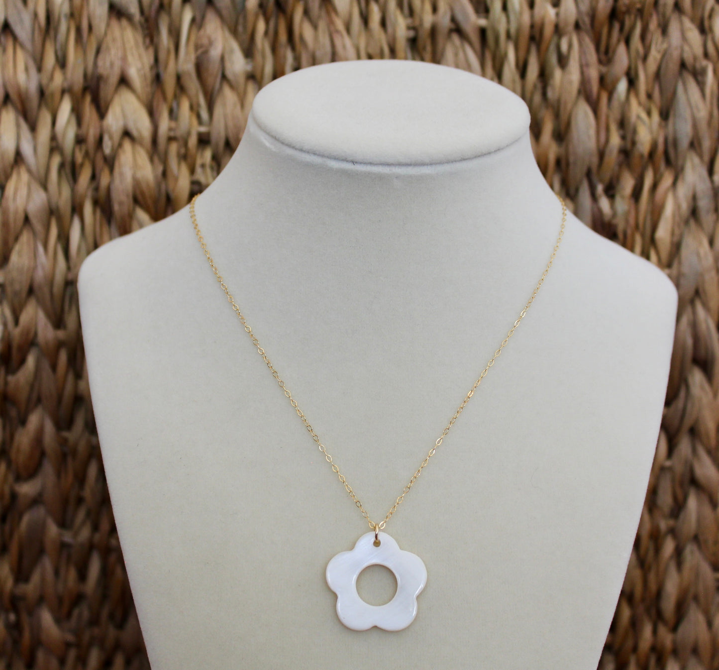 Mother of Pearl Flower Charm Necklace