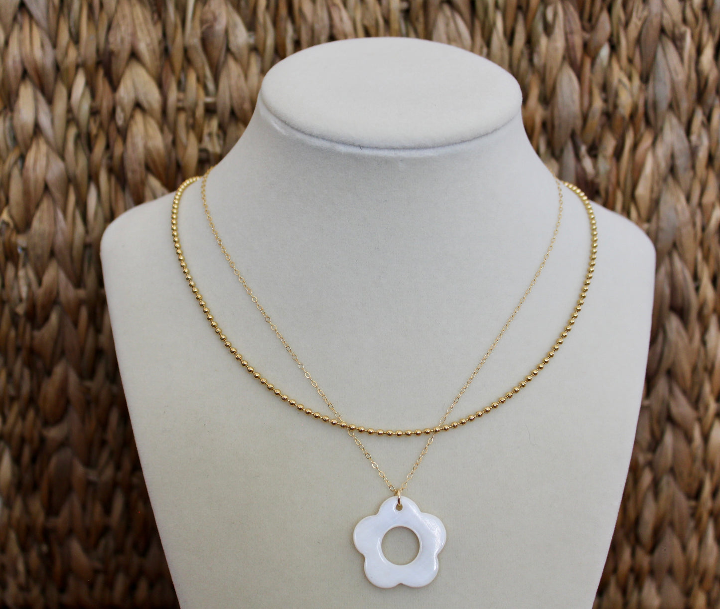 Mother of Pearl Flower Charm Necklace
