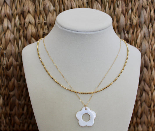 Mother of Pearl Flower Charm Necklace