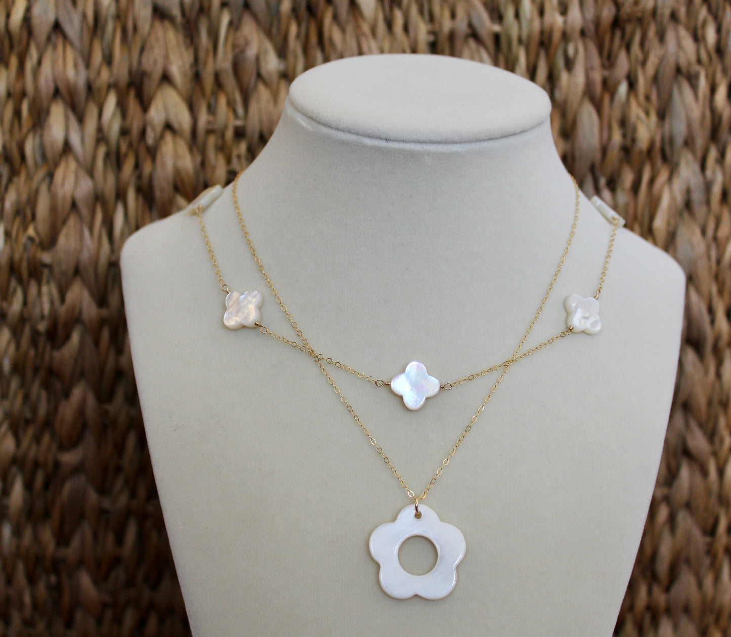 Mother of Pearl Flower Charm Necklace
