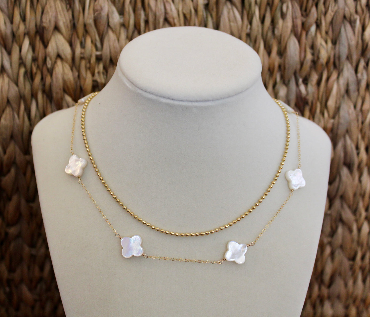 Mother of Pearl Clover Station Necklace