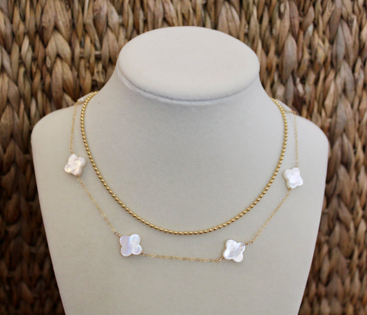 Mother of Pearl Clover Station Necklace