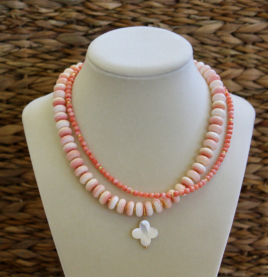 Conch Shell Necklace With Mother of Pearl Drop