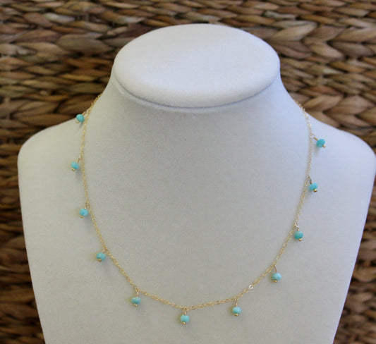 Faceted Amazonite and Gold Necklace