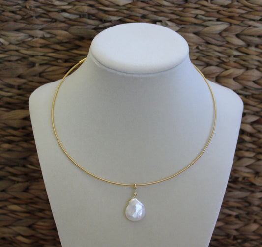 Gold Snake Chain with Pearl Drop Necklace