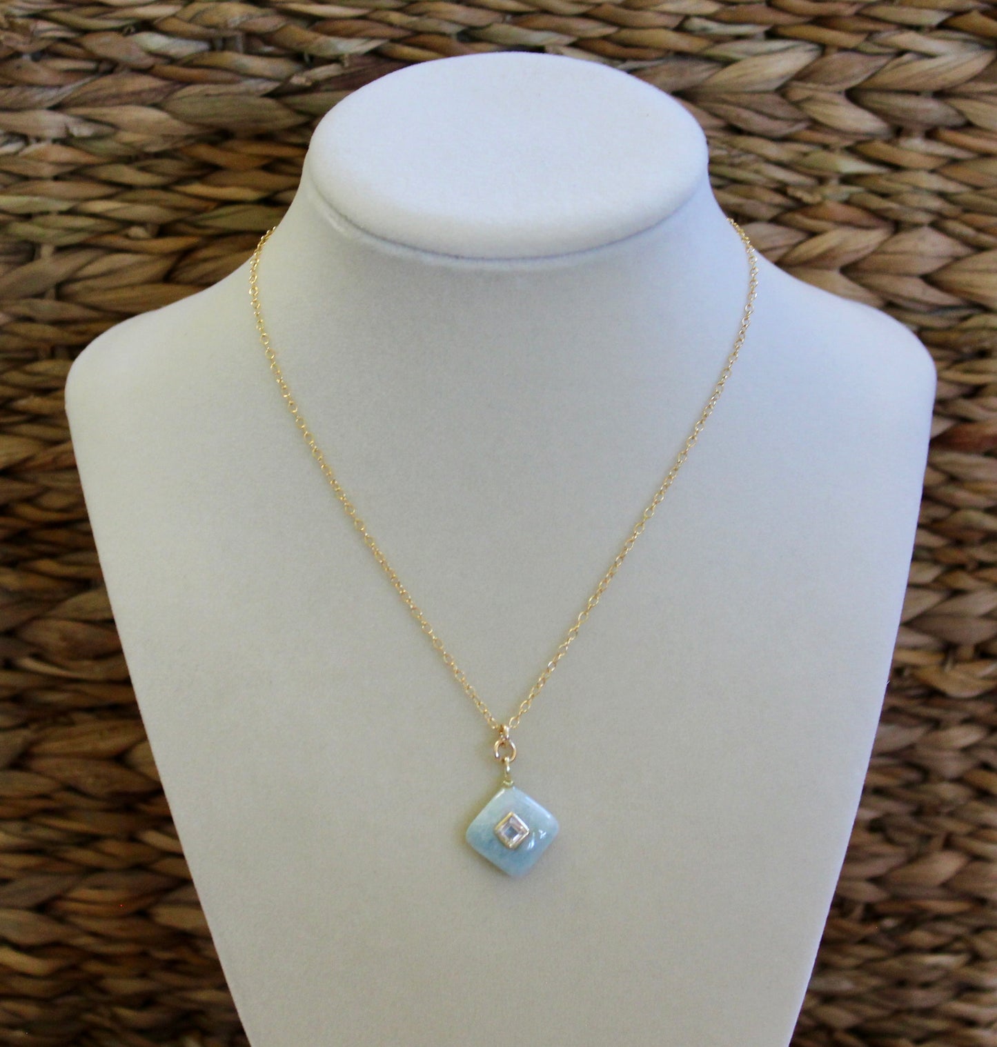 Amazonite with White Topaz Drop Necklace