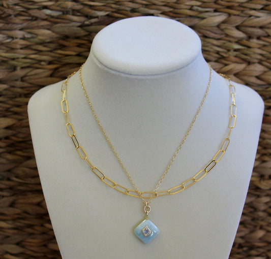 Amazonite with White Topaz Drop Necklace