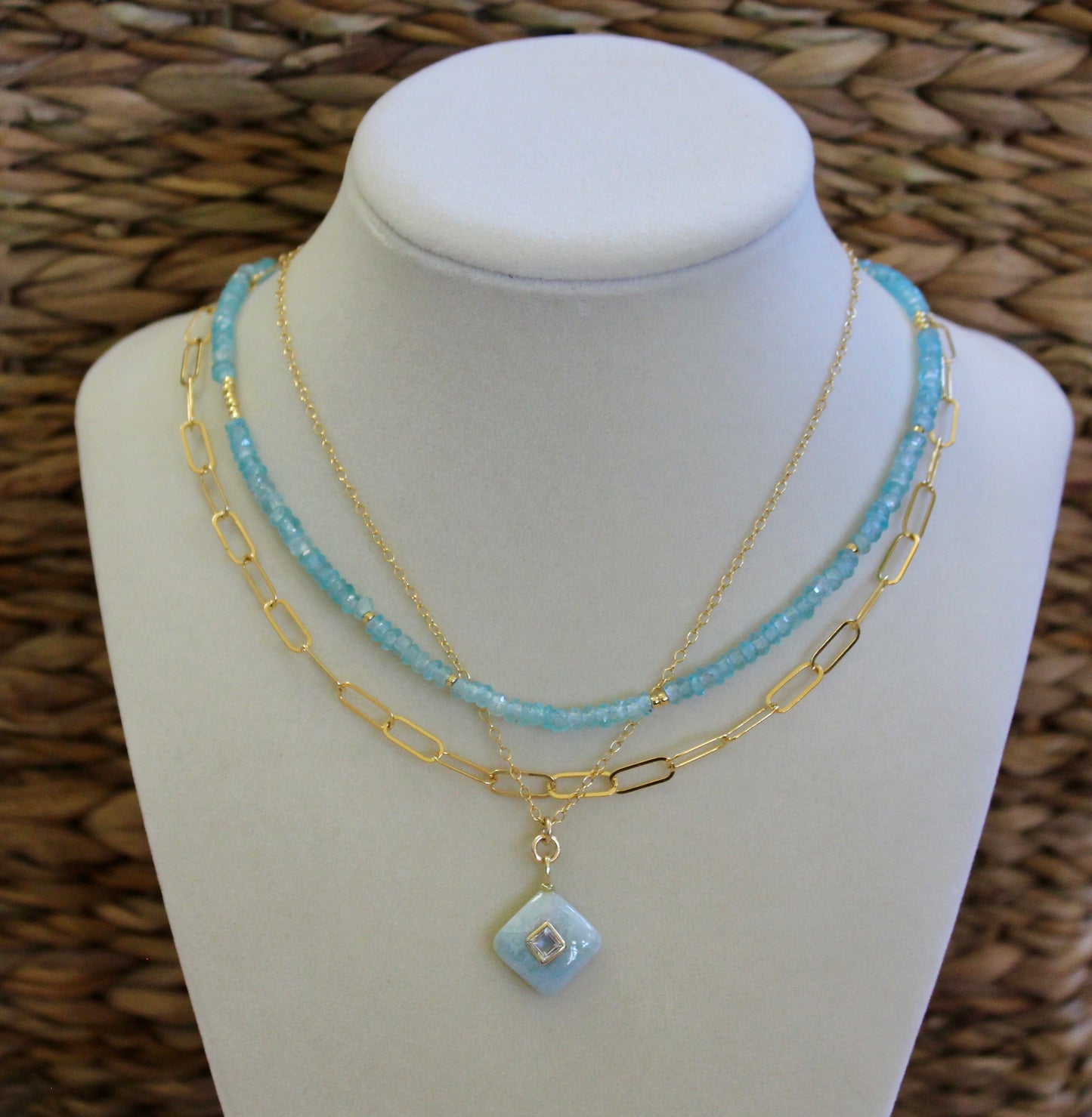 Amazonite with White Topaz Drop Necklace