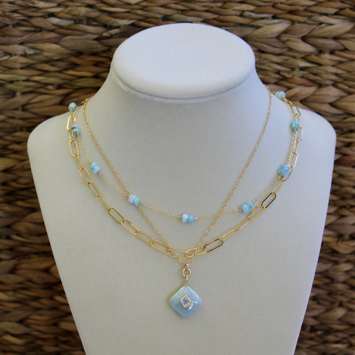 Amazonite with White Topaz Drop Necklace