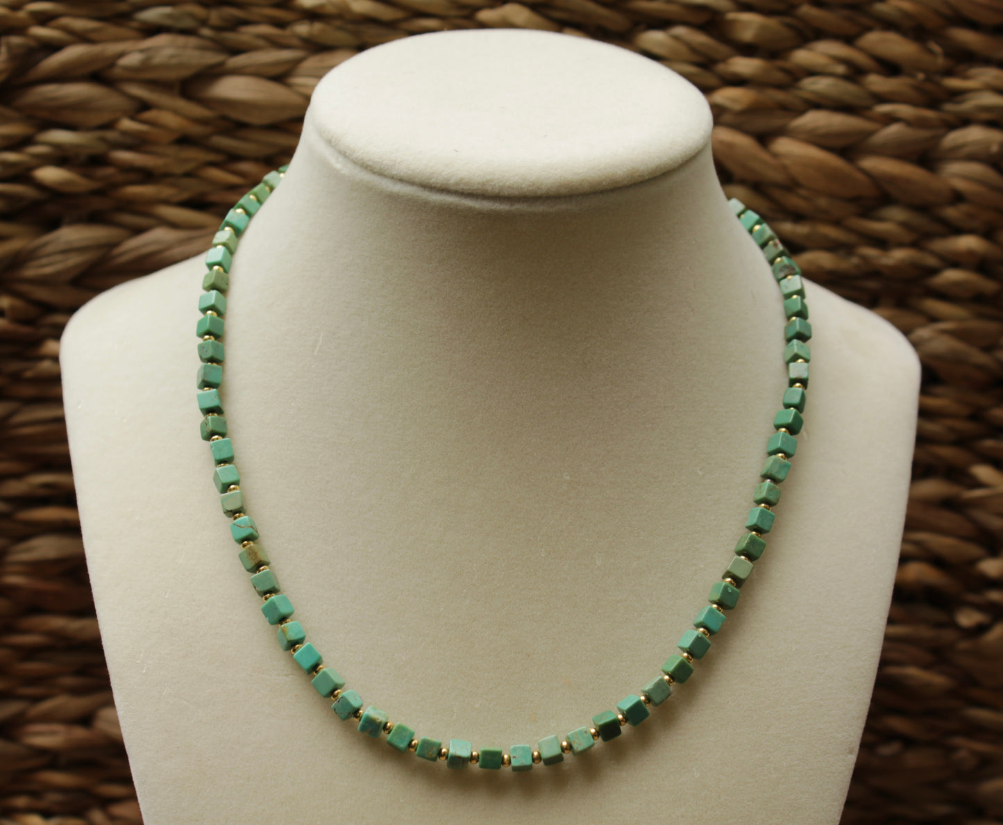 Turquoise Cube Beaded Necklace