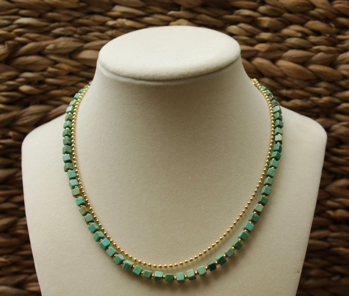Turquoise Cube Beaded Necklace