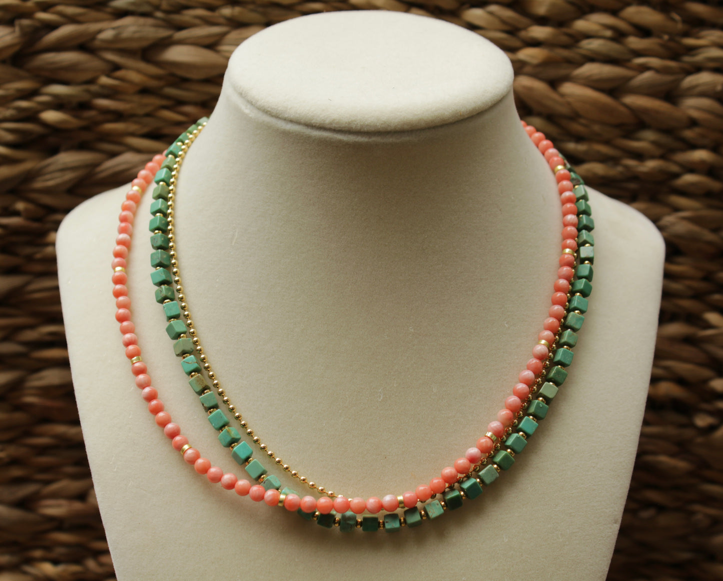 Turquoise Cube Beaded Necklace