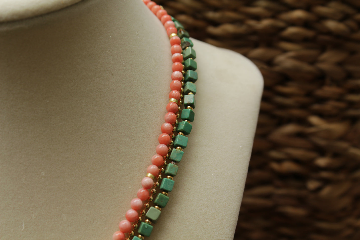 Turquoise Cube Beaded Necklace
